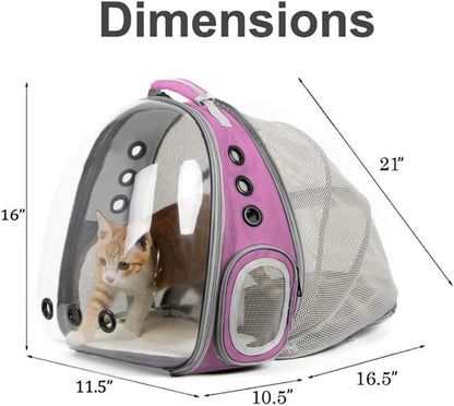Expandable Pink Cat Backpack Carrier, Fit up to 12 Lbs, Space Capsule Clear Bubble Window Pet Carrier Backpack for Kitten Bunny Rabbit and Small Puppy