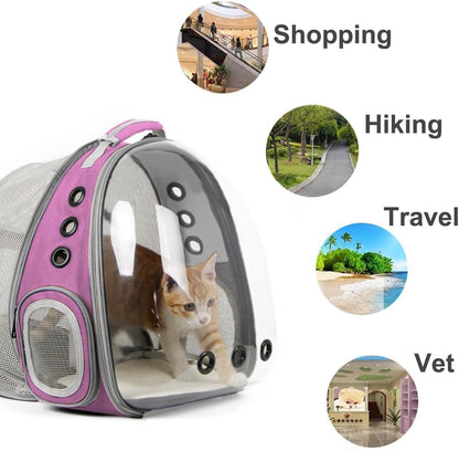 Expandable Pink Cat Backpack Carrier, Fit up to 12 Lbs, Space Capsule Clear Bubble Window Pet Carrier Backpack for Kitten Bunny Rabbit and Small Puppy
