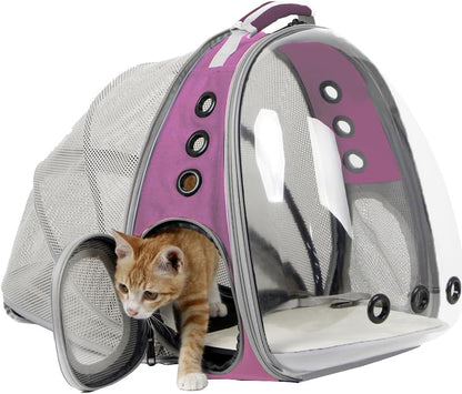 Expandable Pink Cat Backpack Carrier, Fit up to 12 Lbs, Space Capsule Clear Bubble Window Pet Carrier Backpack for Kitten Bunny Rabbit and Small Puppy