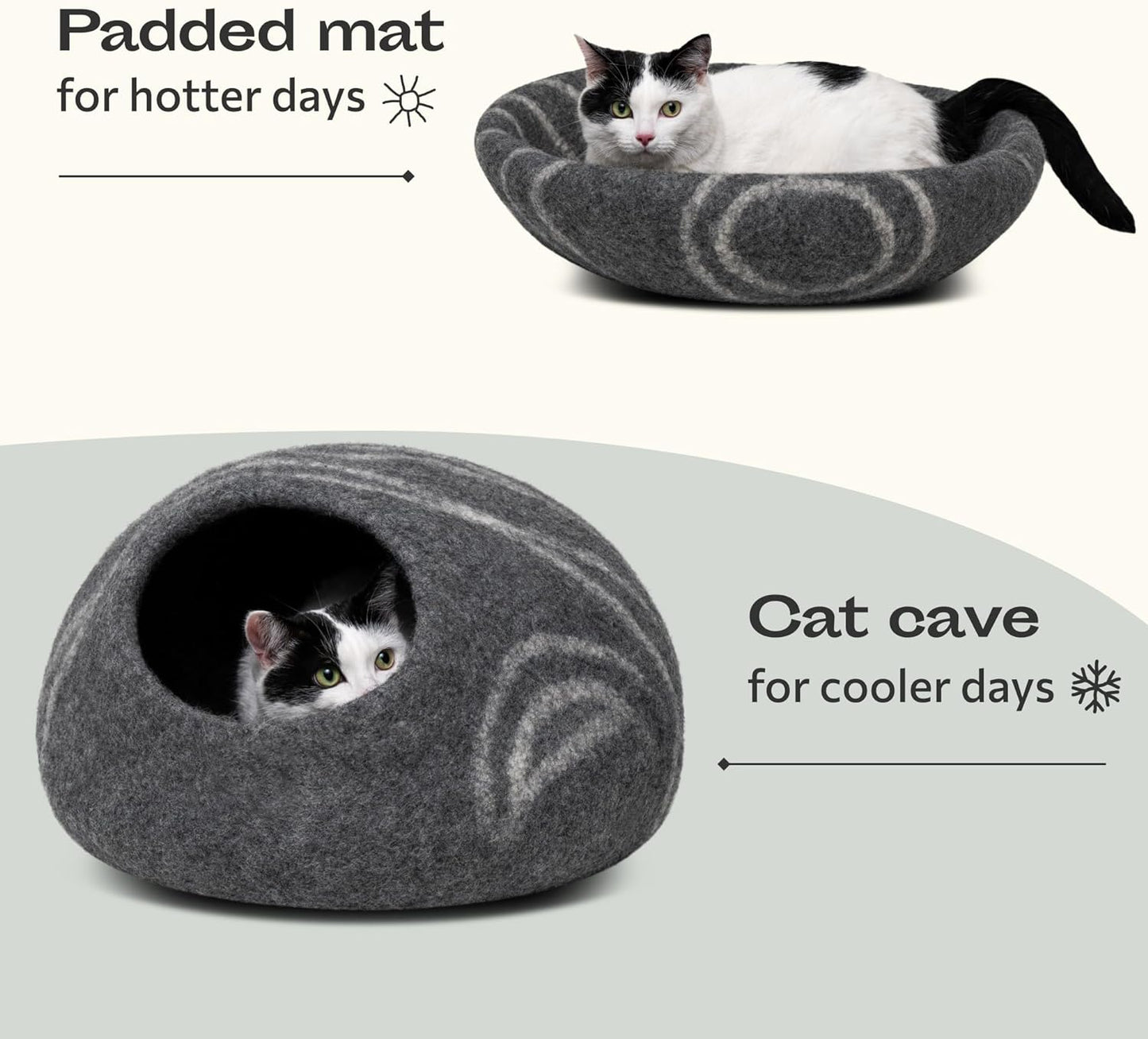 Cat Cave – Premium Felt Cat Bed for Indoor Cats, Handmade 100% Merino Wool (Medium, Dark Grey)