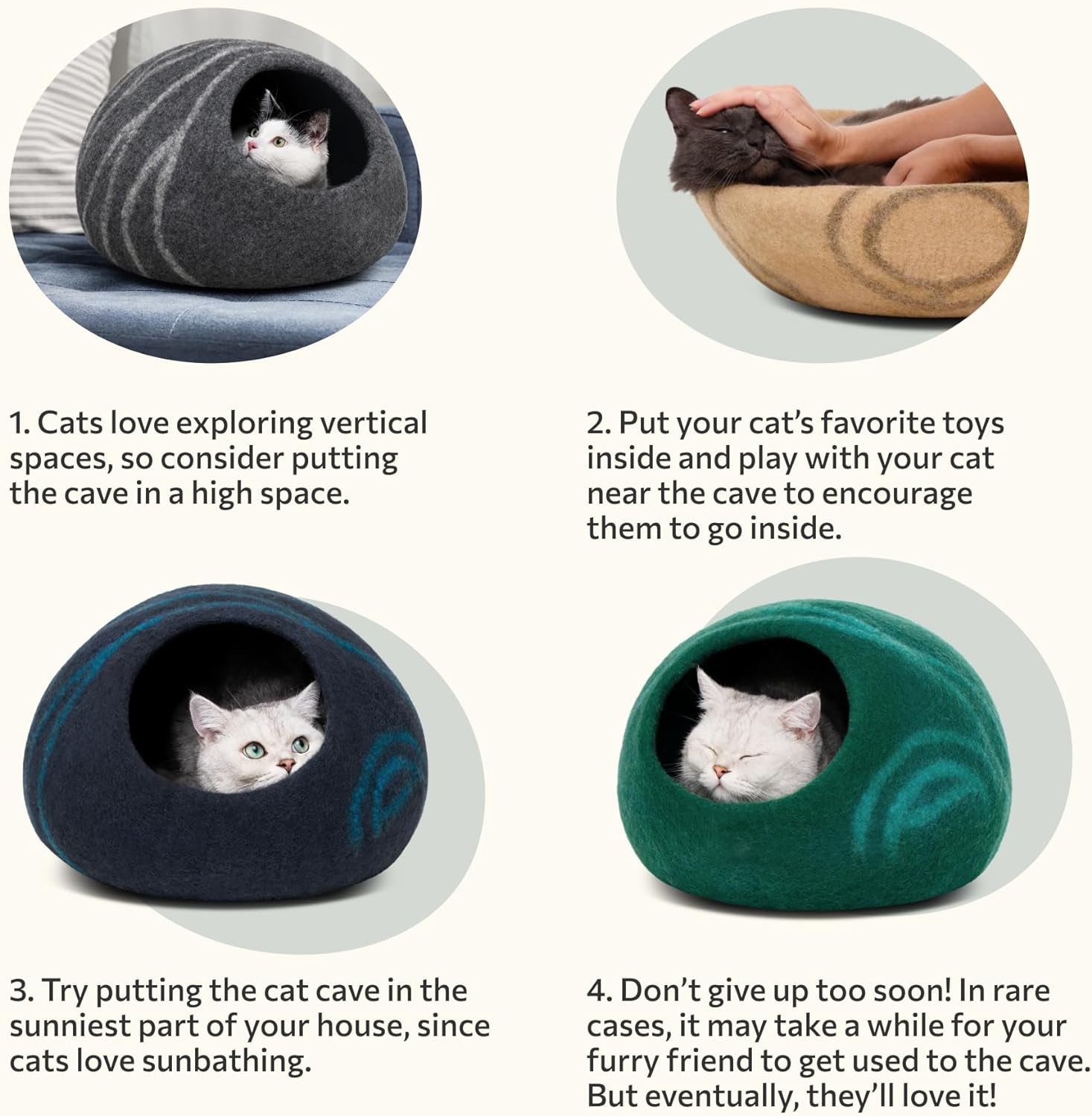 Cat Cave – Premium Felt Cat Bed for Indoor Cats, Handmade 100% Merino Wool (Medium, Dark Grey)