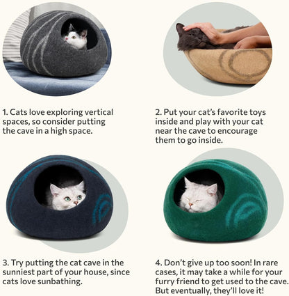 Cat Cave – Premium Felt Cat Bed for Indoor Cats, Handmade 100% Merino Wool (Medium, Dark Grey)